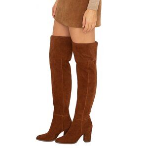 Brown Leather Suede Thigh High Boots